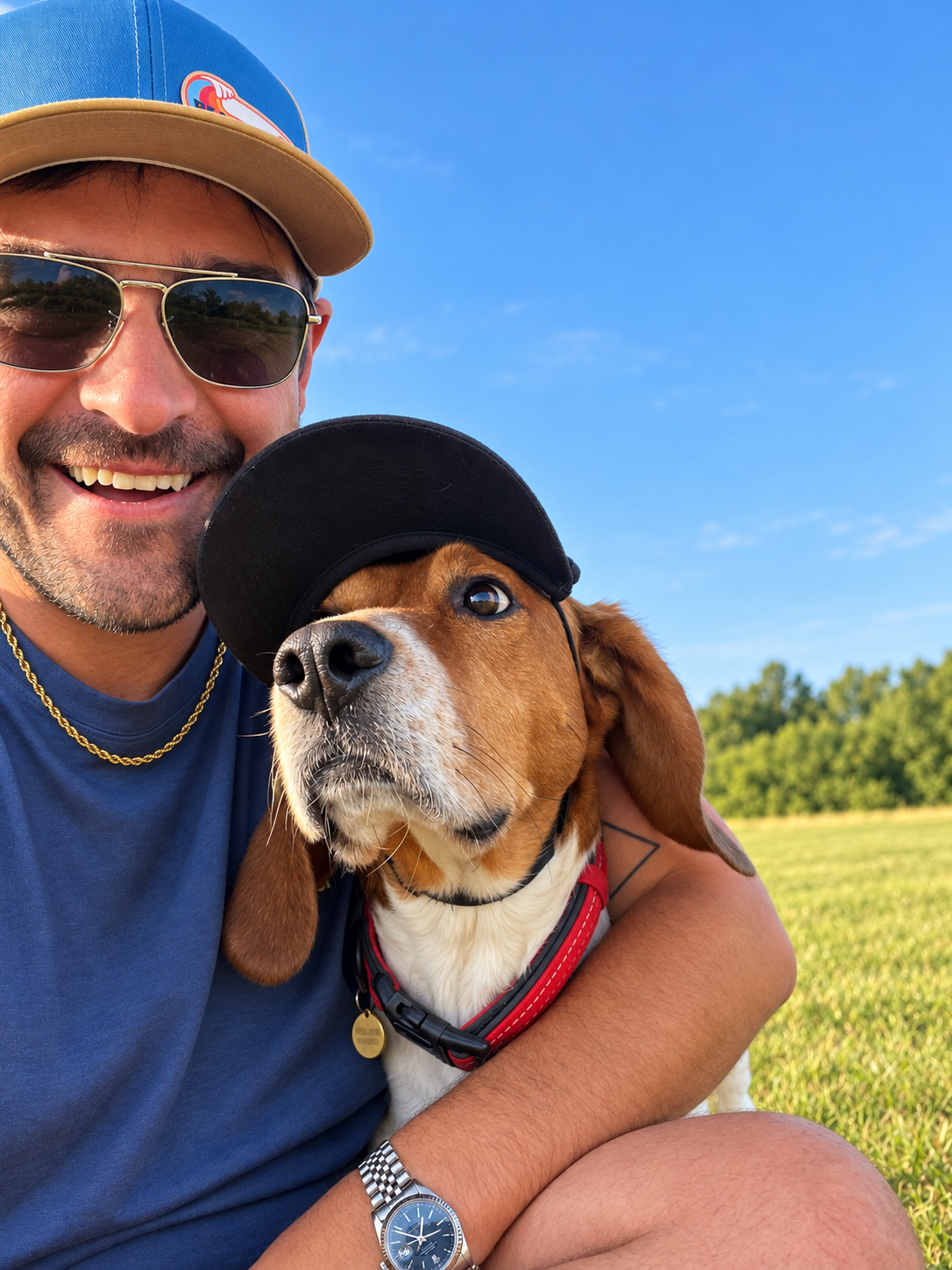 Gerry Neubecker with his dog Walter outdoors